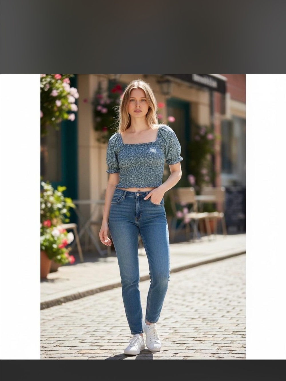 aerie Blue Floral Puff Sleeve Top